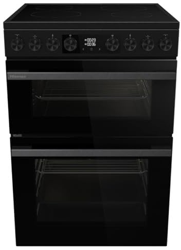 Hisense HDUKC60B 60cm Electric Cooker with Ceramic Hob-Black, A Rated Double Oven 50L/80L [Energy Class A]