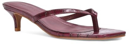 ESSEX GLAM Women's Kitten Heel Toe Post Sandals Ladies Synthetic Leather Slip On Low Heeled Mule Shoes Size 3-8
