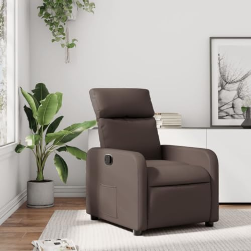 CKioict Relaxsessel Braun Kunstleder Chair ohrensessel mit hocker for Innenraum Balkon