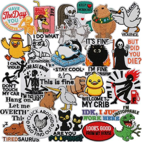 24 Stück Funny Meme Animal Iron on/Sew on Patches Flicken Bügelbilder Patches zum Aufbügeln Bestickte Aufnäher für Aufnähen oder Aufbügeln auf Kleidung Kleid Hut Jeans Rucksäcke Jacken T-Shirt