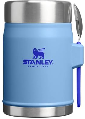 STANLEY 1913 Classic Legendary Food Jar 0,4L mit Göffel – Hält 7 Stunden kalt – BPA-freie Suppenflasche aus Edelstahl – auslaufsicher – spülmaschinenfest – Blauer Himmel