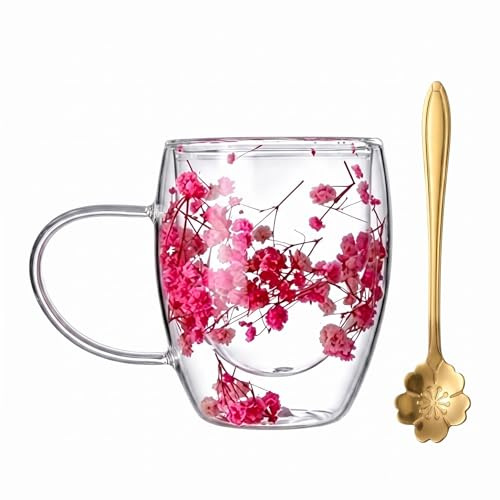 QIANSSE Double Walled Glass Mugs Set, Elegant Glass Coffee Mugs | Women Unique Birthday Gift for Her Mum Friends Ideal for Valentines and Mothers Day