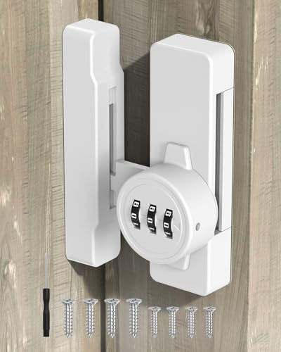 Sliding Barn Door Lock, 3-Digit Password Keyless Closet Door Lock, Zinc Alloy Pantry Door Latch with 90/180-Degree for Fence Cupboard Outdoor Closet Bathroom (1, White)