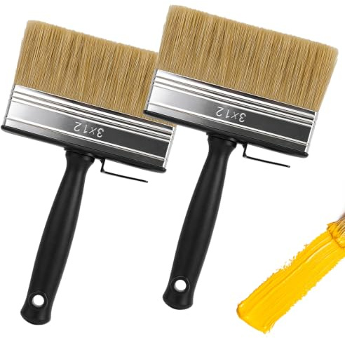 KIPTVO Fence Paint Brush 2PCS 4 Inch Wide Paint Brush for Fence Painting, Masonry Brush with Plastic Handle, Outdoor Paint Brushes for Decking, Shed, Wall, Bricklayers Large Surfaces