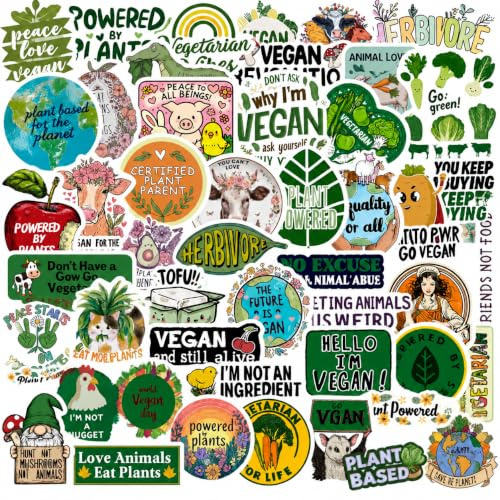 Nearockle 50 Motive Vegane Doodle Aufkleber, Wasserdichte Aufkleber Sticker | Bullet journal sticker, lustige sticker für erwachsene geschenke für vegetarier DIY dekoration