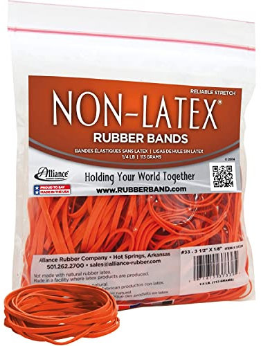 Alliance Rubber 37338#33 Non-Latex Rubber Bands, 1/4 lb Poly Bag Contains Approx. 180 Bands (3 1/2 x 1/8, Orange)