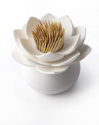 QUALY Porta stuzzicadenti Dispenser Lotus. Bianco. Circa 7,5x7,5x6,2 cm