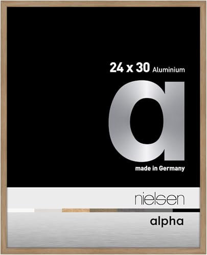 nielsen Bilderrahmen, 24 x 30 cm, Aluminium, Eiche, Rahmen zum Aufhängen im Hoch- & Querformat, Echtglas, Alpha