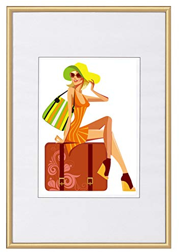 WOLTU Bilderrahmen 20x30 cm Fotorahmen aus Kunststoff mit Passepartout, Posterrahmen zum vertikalen oder horizontalen Aufhängen/Aufstellen, Collage Wanddeko, Gold