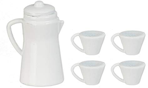 Melody Jane Puppenhaus Weiß Kaffeekanne & Becher Miniatur Küchenzubehör