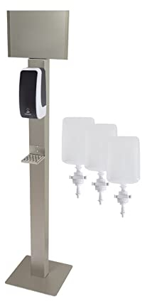Blanc HYGIENIC Desinfektionsspender Cosmos – Spender mit Sensor und Standfuß, Spender stehend und 3X 1 Liter Desinfektionsmittel, Händedesinfektion für ca. 3.000 Anwendungen, Weiß und Schwarz