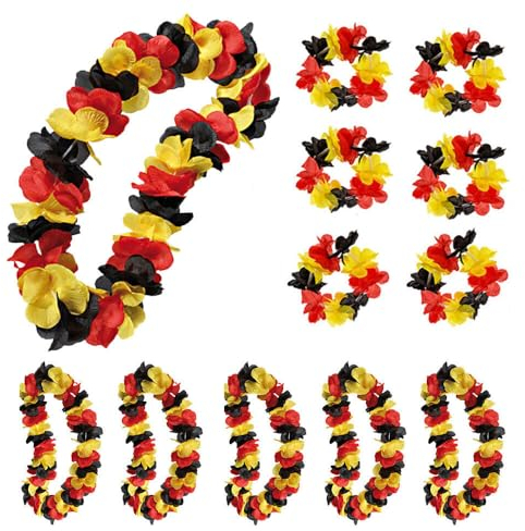 Murago - 12 tlg Deutschland Aloha Fanset Dekoration - 6x Hawaii Kette & Armband - EM Armschmuck Blumenkette Fahne Flagge Fanartikel Accessoire
