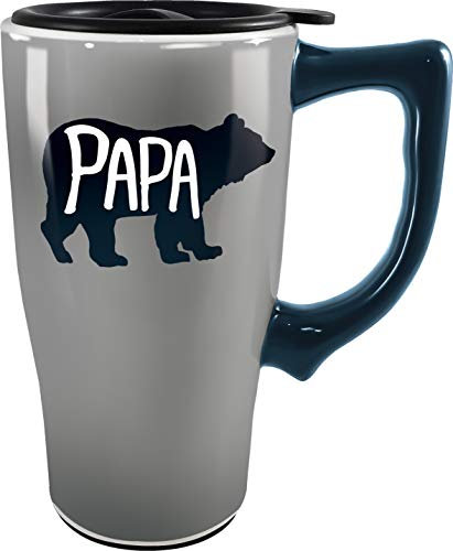 Spoontiques 12854 Pap Bear Ceramic Travel Mug, Gray