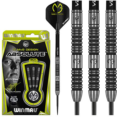 WINMAU Michael Van Gerwen MvG Absolute 23g Profi Wolfram Steeltip Dartpfeile Set mit Flights und Schäfte