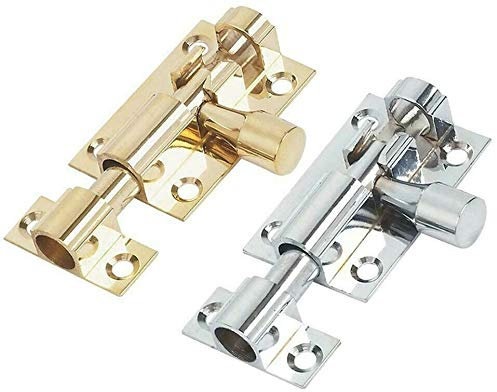 Barrel Bolt Door Locks Brass or Chrome Straight Door Bolts 38mm - 75mm (75mm (3), Brass)