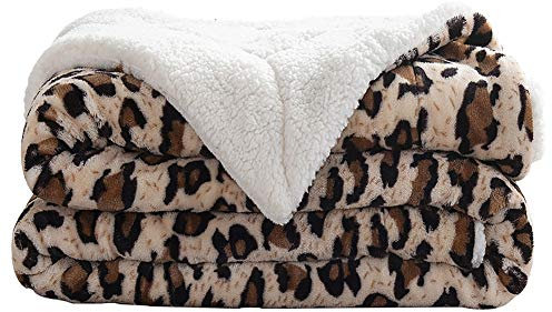 Lsimeru Kuscheldecke Lammfelloptik 200x230 Leopardenmuster Erwachsene Groß Dicke Warm Doppellagig Kuscheldecke Wohndecke Extra Flauschig Weich Sofadecke Felldecke Kuschel Decke