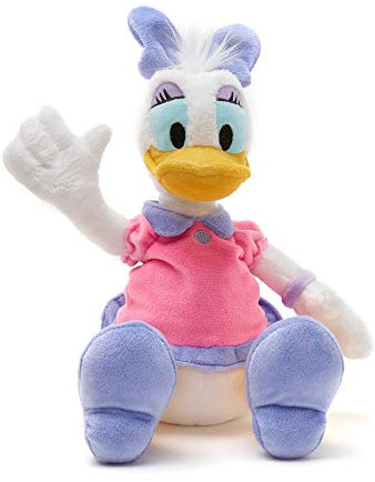 Disney Store Kleines Kuscheltier Daisy Duck, 30 cm / 11, Kultfigur rosa- und lilafarbenen Kleid, mit aufgestickten Augen, für alle Altersstufen geeignet
