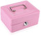 MAGT Box mit Vorhängeschloss, Geldkassette aus Stahl, Box mit Vorhängeschloss, Mini-Haushalt, tragbar, Box mit Schlüssel, Rosa