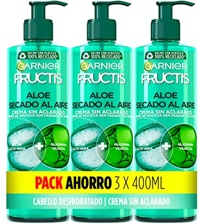Garnier Tratamiento Capilar Hidratante Fructis Aloe Secado al Aire para Pelo Normal, Largo con Alore vera y Glicerina vegetal, 3 x 400 ml