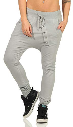 Malito – Damen Jogginhose Baggy aus Baumwolle – Sweathose mit elastischem Bund – Low-Waist Haremshose – Sweatpants Pumphose 8023 (Grau)