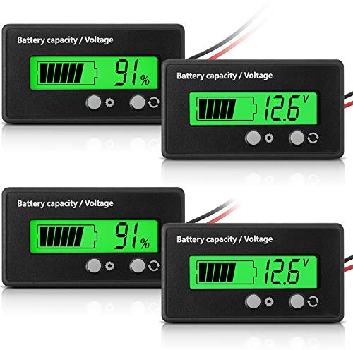 2 Compteurs de Batterie avec Alarme DC 12V 24V 36V 48V 72V, Réglage Avant et Clé de Commutation, Indicateur de Capacité de Batterie Moniteurs de Batterie à Plomb-Acide Lithium-Ion (Vert)