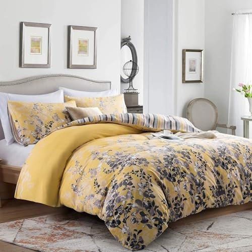 Imperial Rooms Super King Duvet Set Reversible Printed Bedding Sets Premium Brushed Microfiber Duvet Covers with Pillowcases (Ochre Blossom 260x220 CM)