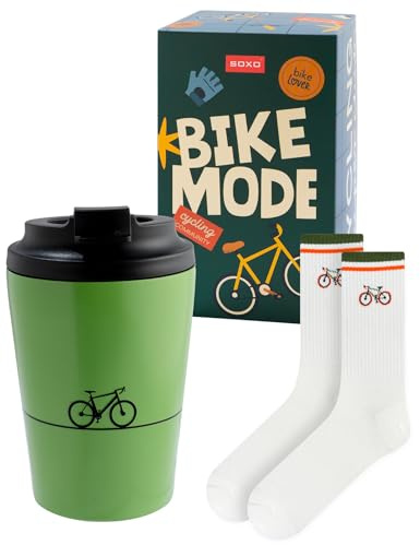 soxo Cadeau Cycliste Coffret - Chaussettes Homme & Tasse Theme Velo 40-45 | socks hautes en coton, idée utile pour anniversaire, style fantaisie original