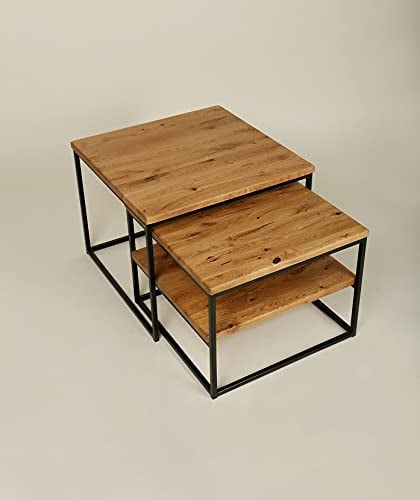 Original BestLoft® 2er-Set Couchtisch Twinsburg aus edler Eiche Industriedesign (Eiche Wild + Gestell in Schwarz + 3 Platten)