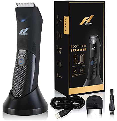 Fhuesion® Manscape Trimmer for Men -IPX7 Waterproof Ball Trimmer w/Light & Ceramic Blade, Body Groomer for Pubic/Body/Groin Grooming, Electric Razor Shavers USB-C Charging, No Nicks, Gifts for Him