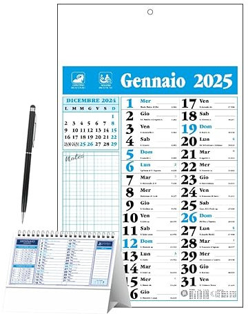 Calendario 2026 da Parete – Modello Olandese da Muro 28,8×47 cm con Campo Note – + OMAGGIO Calendario da Tavolo e Penna Touch Slim (Blu)