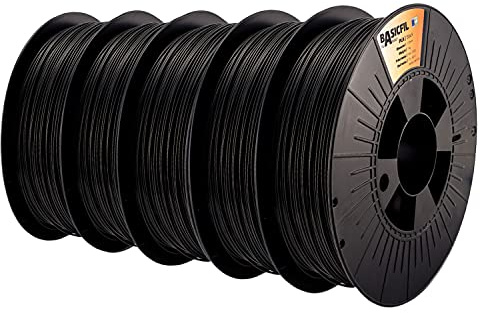 BASICFIL PLA (3D Drucker Filament) - COMBIPACK - 1.75mm, 5 x 1kg, Schwarz