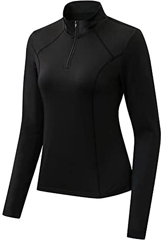 Sillictor Half Zip Running Top Womens Long Sleeve Base Layer Women UPF 50+ Gym Tops for Sport Hiking Equestrian Cycling Jogging,Breathable Quick Dry Soft 2521 Black M