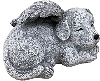 stoneandstyle Steinfigur Grabschmuck Hund mit Engelsflügeln frostfest Steinguss