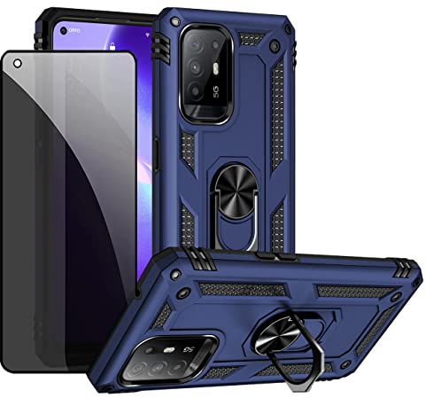 JOYTAG Coque kompatibel Oppo A94 5G Bleu étui de Protection avec Protecteur d'écran en Verre de confidentialité Anti-Espion