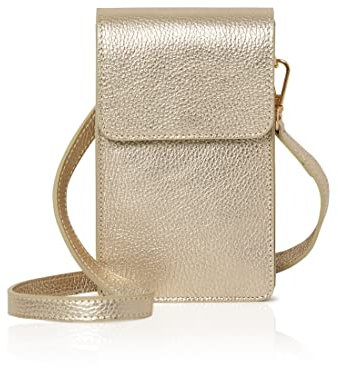 Montte Di Jinne Women's Classic Italian Genuine Leather Crossbody Phone Bag Flapover Handbag, Gold, One Size, with Detachable and Adjustable Strap