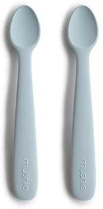 Mushie Cucharas Baby para niños en Silicona libre de BPA | Paquete de 2 Cuchara de alimentación aptas para lavavajillas | Accesorios a la hora de comer para niños pequeños | Powder Blue