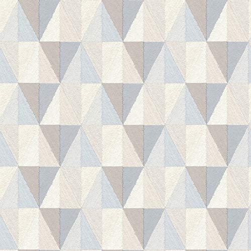 Papier peint pastel scandinave motif triangle | Tapisserie géométrique salle de bain & salon morderne | Papier peint intissé bleu et beige