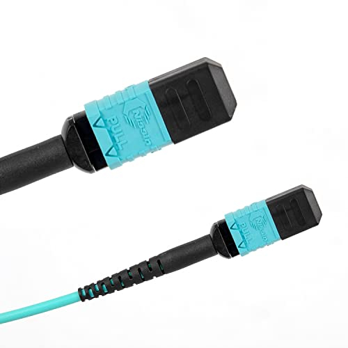 EMSECKO MPO zu MPO Glasfaserkabel 5M, 12 Adern, Buchse Typ B, OM3 Multimode Glasfaser Patchkabel, LSZH MPO-MPO Patch Cord für QSFP+ Transceiver MTP kompatibles Verkabelungssystem, Aqua