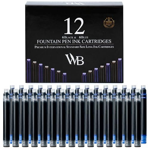 Wordsworth & Black 12er-Pack Füllfederhalter-Tintenpatronen - Set mit 6 Schwarzen - 6 Blauen Tintenpatronen - Internationale Standard-Kurzgröße - Länge ca. 2,3 - Basisdurchmesser ca. 0,24 -