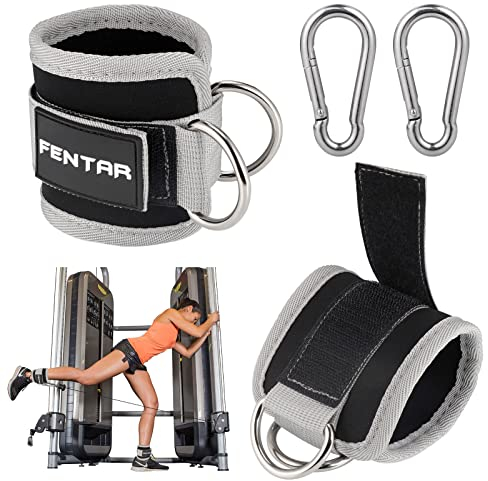 2 Stück Fußschlaufen Kabelzug mit D-Ringen Fußmanschetten und Karabiners, Fußschlaufen für Fitness Training, Fußmanschetten kabelzug, Gesäßmuskeln und Beintraining (Grau)