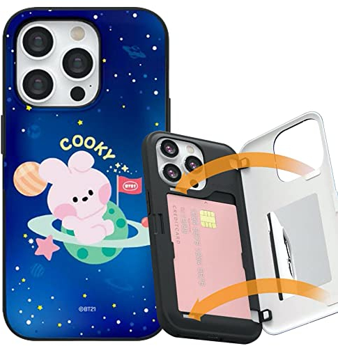 BT21 Minini Space Magnetische Kartenhalter Handyhülle für iPhone 14 Pro Max 6,7 Zoll, schlankes und süßes Design (Cooky)