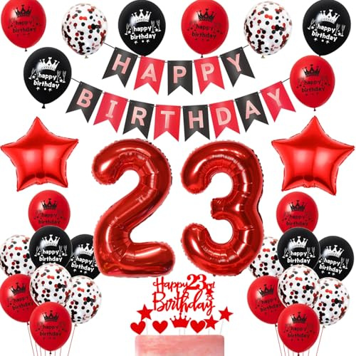 Luftballon 23. Geburtstag Frauen Dekoration,Schwarz Rot Tortendeko Geburtstag 23 Jahre Frau,Party Deko