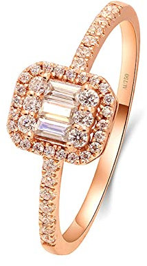 Daesar Rotgold Ring 750 Damen, Trauringe Quadrat mit 0.43ct Moissanit Verlobung Ringe Frauen Nickelfrei Große 66 (21.0)