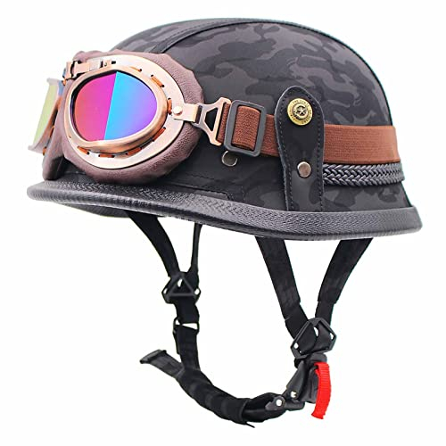 Retro Motorradhelm Halbhelme ECE Zulassung Deutscher Stil Totenkopf Kappe Helm Jethelm Halbschalenhelm Mit Schnellverschluss Schnalle Roller Cool Helm Für Männer Frauen 1,XL:61-62CM