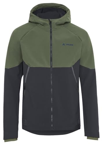 VAUDE Softshell Fahrradjacke Herren Qimsa – Wasserdichte & atmungsaktive Softshelljacke Herren, reflektierende Details, ideal fürs Radfahren im Herbst & Winter - in Khaki, Größe: M