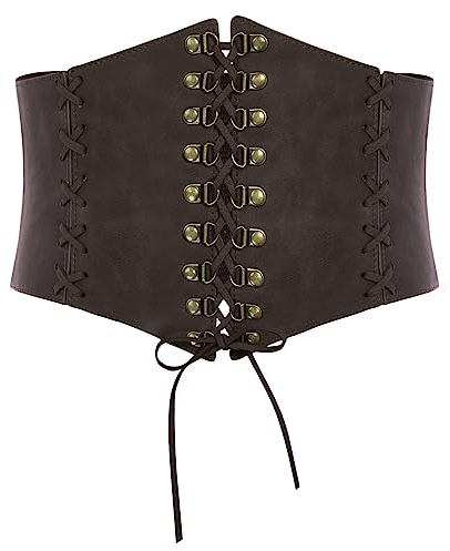 SCARLET DARKNESS Damen Mittelalter Miedergürtel Vintage Kaffeees Korsett Gebunden Stretchgürtel Kaffee Breiter XL