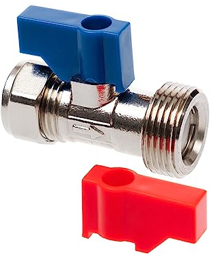 Invero Universal Durable Brass, Stainless Steel Washing Machine and Dishwasher Straight Non-Return 3/4 15mm Valve Tap - Includes Red and Blue Handles