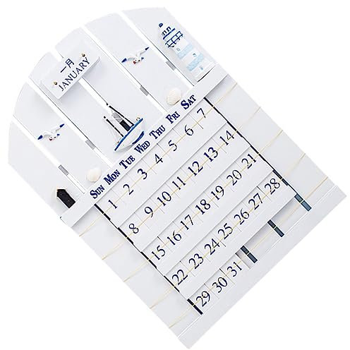 NUOBESTY Ewiger Kalender aus Mdf in Weiß mit Kalenderverzierung und Einfacher Monatswechsel Funktion als Sommerferien Dekoration für Wohndekoration und Büro