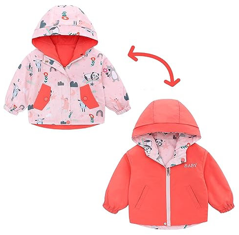 famuka Bébé Blousons Bébé Garçon Fille Manteaux et Blousons Veste Réversible mi-saison Enfant Coupe-vent (Rose, 3T)