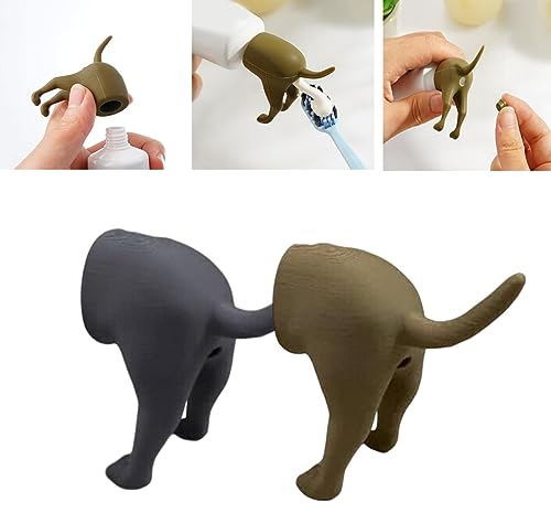ESPRY Pooping Dog Butt Toothpaste Topper, Pooping Toothpaste Squeezer, Pooping Toothpaste Cap, Pooping Dog Butt Toothpaste Squeezer Toothpaste Topper Cover Cap, Zahnpasta-Spender (2PC-F)